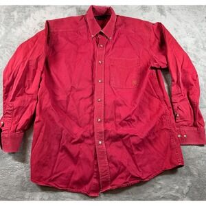 Ariat Men's Red Button-Down Western Shirt L Cotton Twill Snap Cuffs Cowboy Rodeo